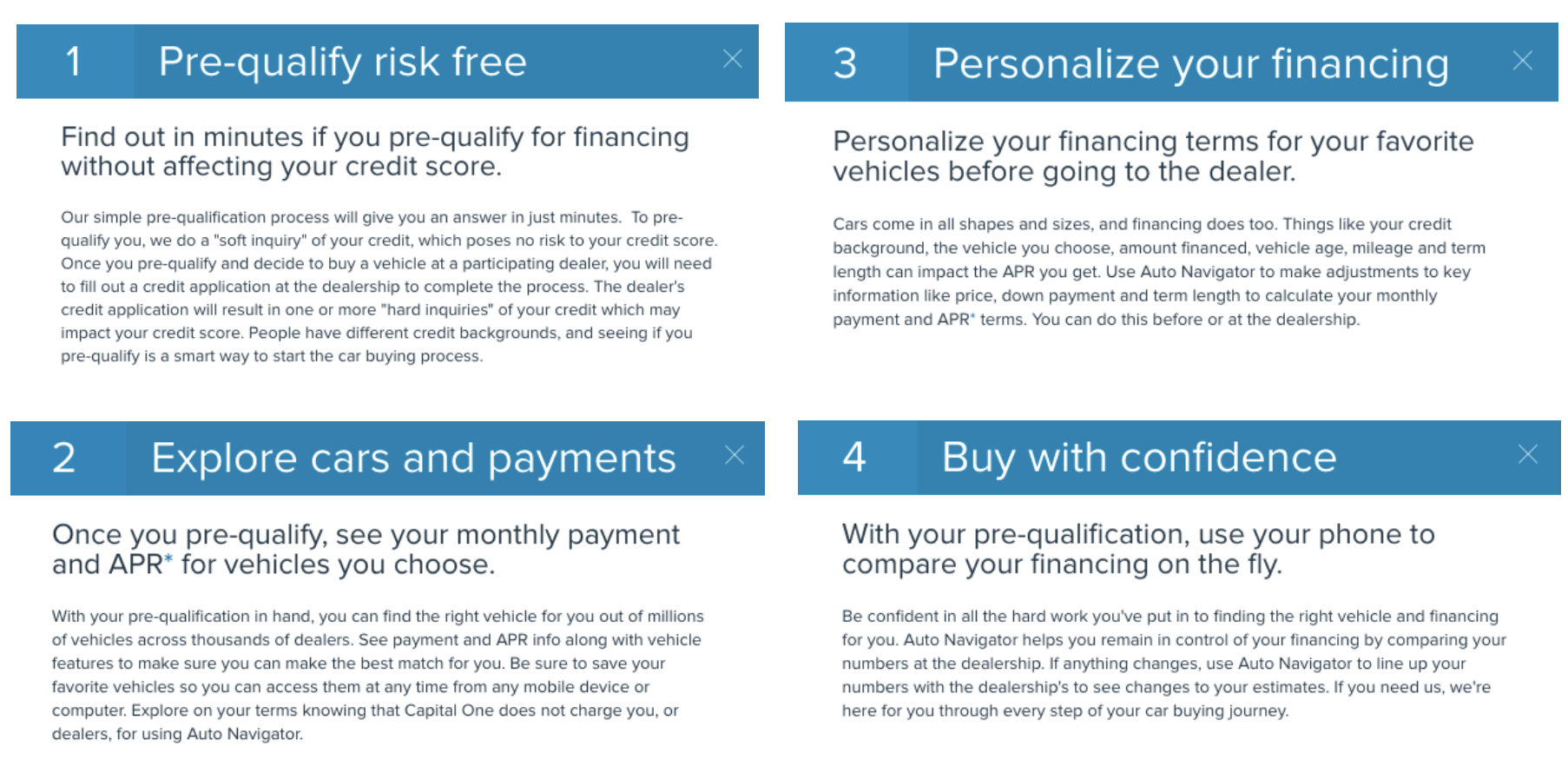 Auto Navigator — feature detail: pre-qualify, explore, personalize, buy