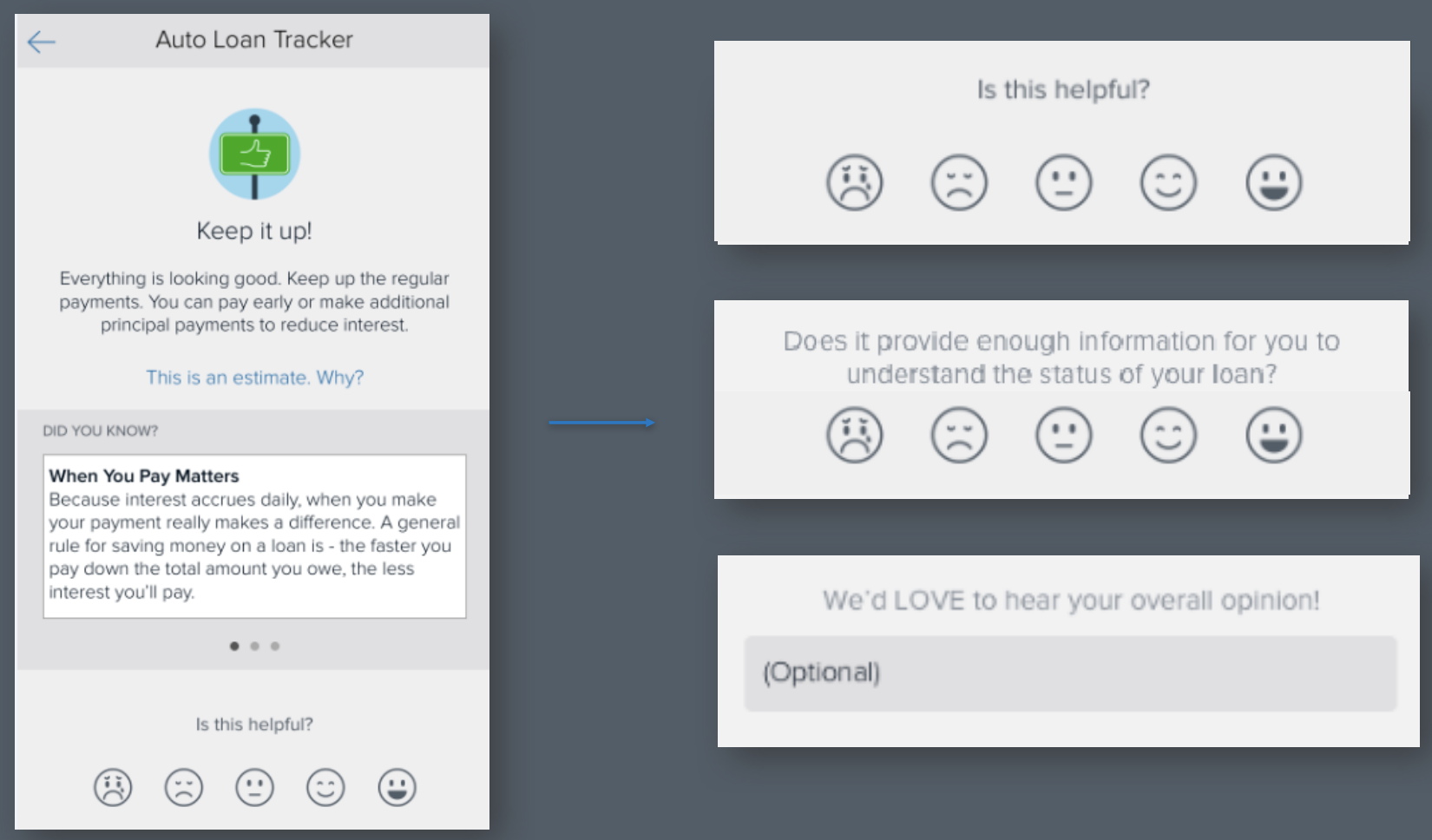 Feedback Tracker — is this helpful? emoji rating UI