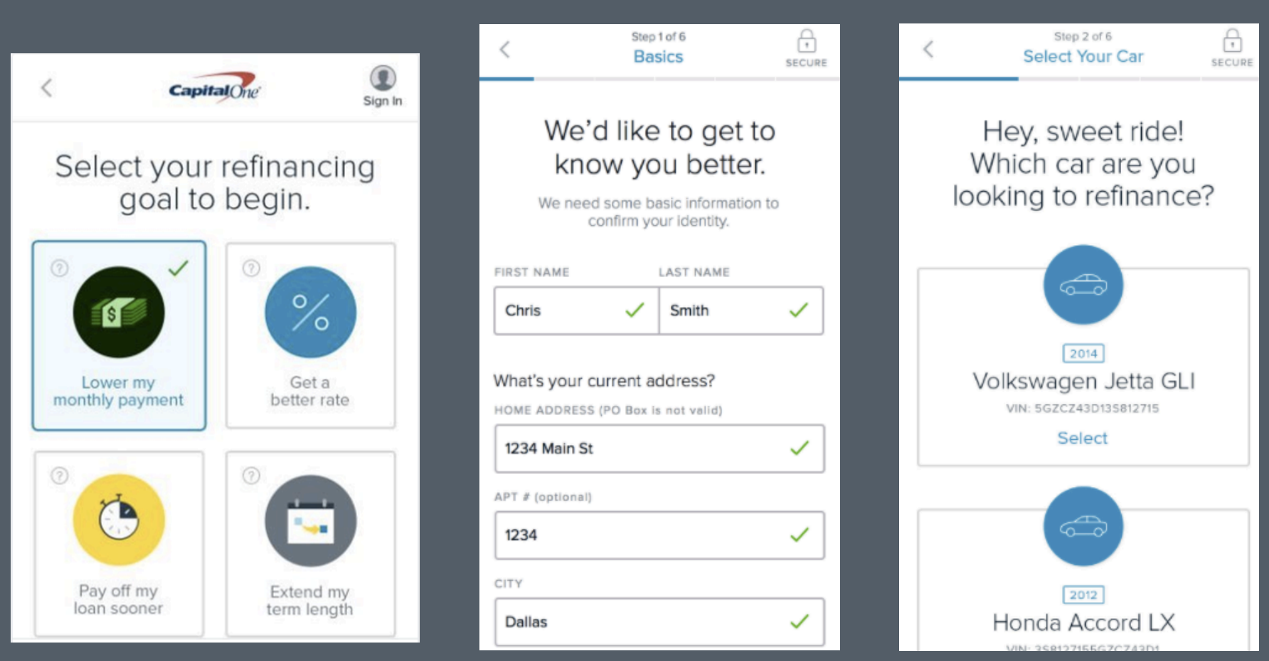 Auto Refinance — goal selection and onboarding flow