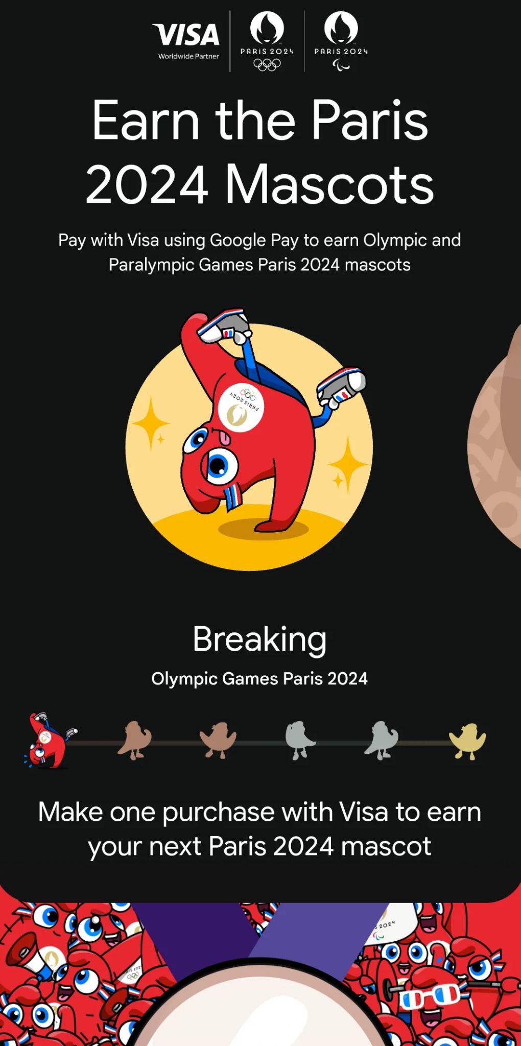 Earn the Paris 2024 Mascots in-app screen