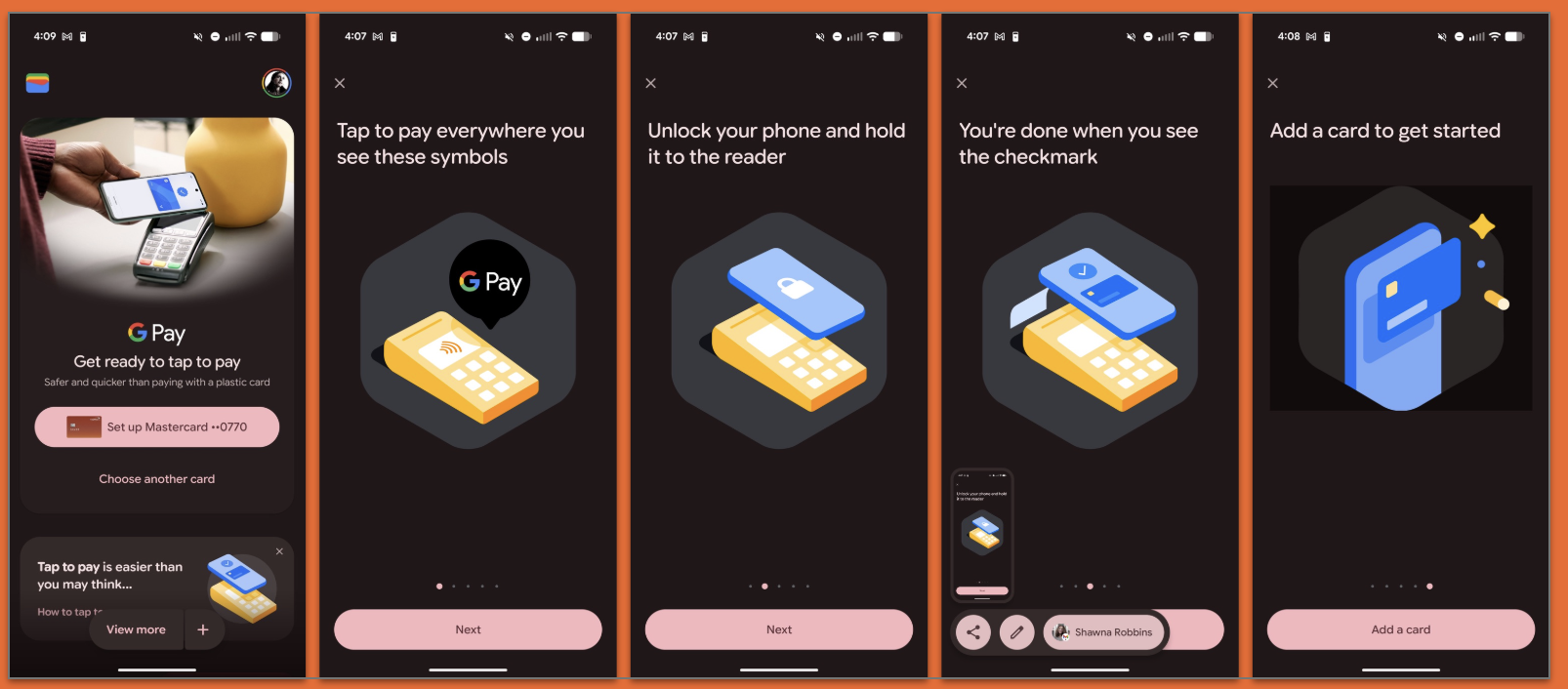 Tap to pay onboarding flow